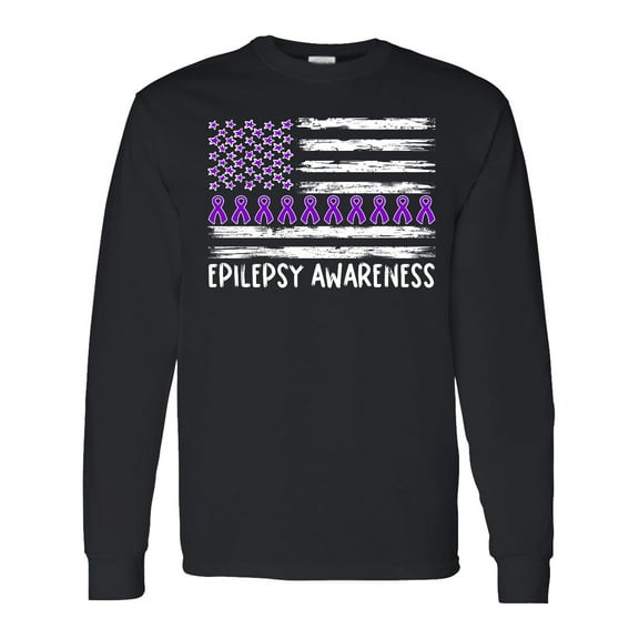 Inktastic Epilepsy Awareness Purple Ribbons and Flag Long Sleeve T-Shirt