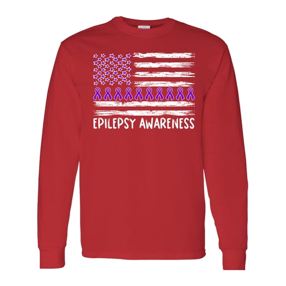 Inktastic Epilepsy Awareness Purple Ribbons and Flag Long Sleeve T-Shirt