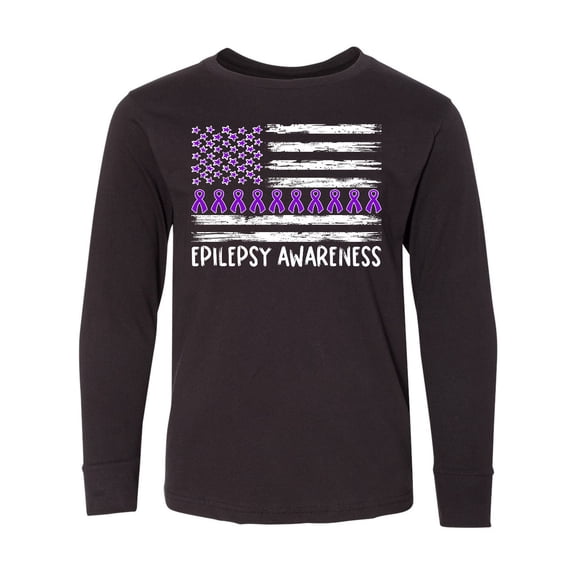 Inktastic Epilepsy Awareness Purple Ribbons and Flag Long Sleeve Youth T-Shirt