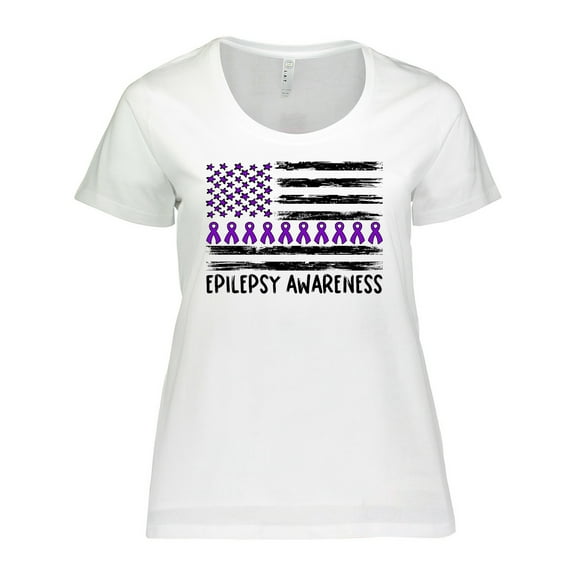 Inktastic Epilepsy Awareness Purple Ribbons and Flag Women's Plus Size T-Shirt