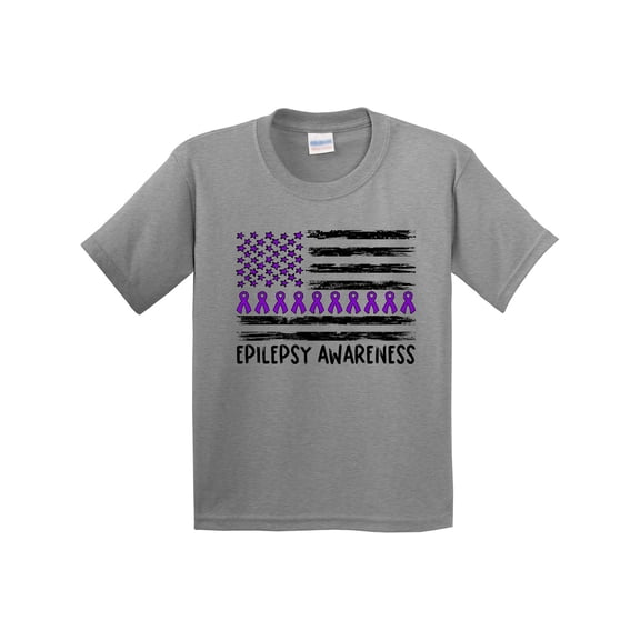 Inktastic Epilepsy Awareness Purple Ribbons and Flag Youth T-Shirt