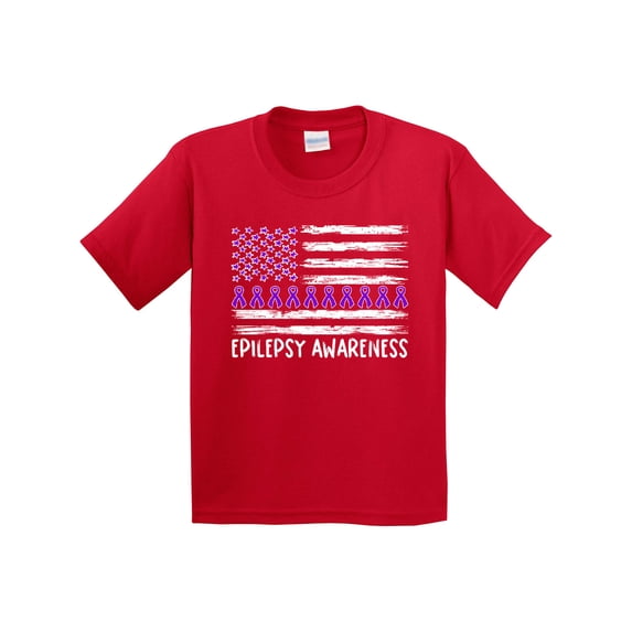 Inktastic Epilepsy Awareness Purple Ribbons and Flag Youth T-Shirt