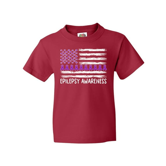 Inktastic Epilepsy Awareness Purple Ribbons and Flag Youth T-Shirt