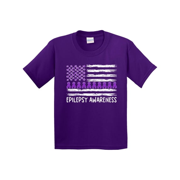 Inktastic Epilepsy Awareness Purple Ribbons and Flag Youth T-Shirt