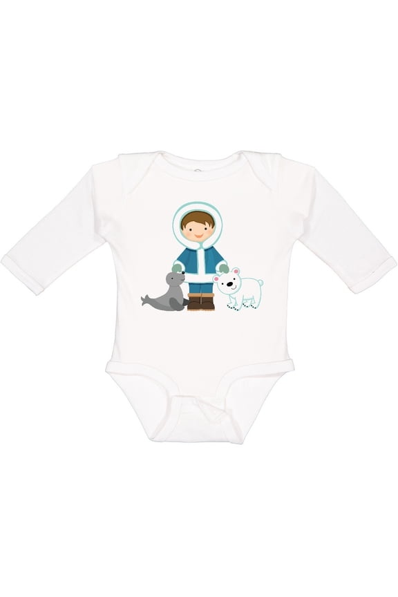 Eskimo Boy Cute Alaska Boys Long Sleeve Baby Bodysuit