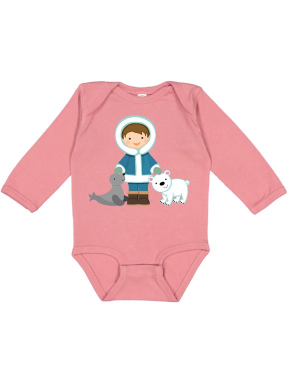 Eskimo Boy Cute Alaska Boys Long Sleeve Baby Bodysuit