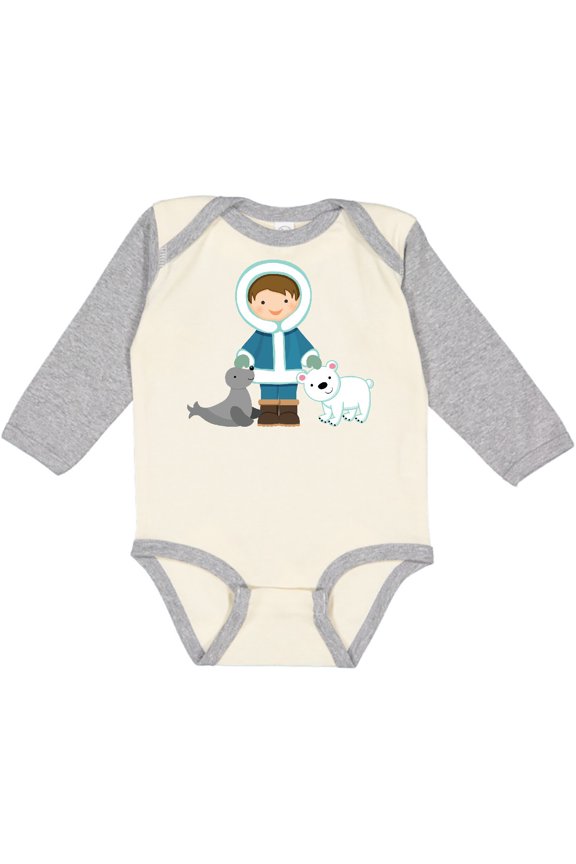 Eskimo Boy Cute Alaska Boys Long Sleeve Baby Bodysuit