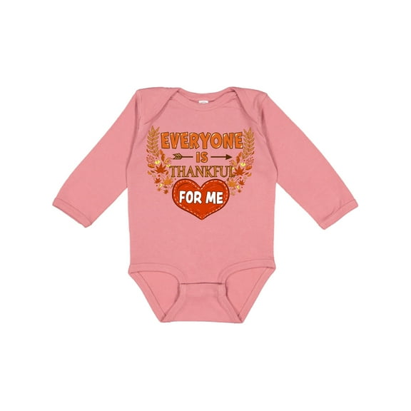 Inktastic Everyone is Thankful for Me with Heart and Leaves Boys or Girls Long Sleeve Baby Bodysuit