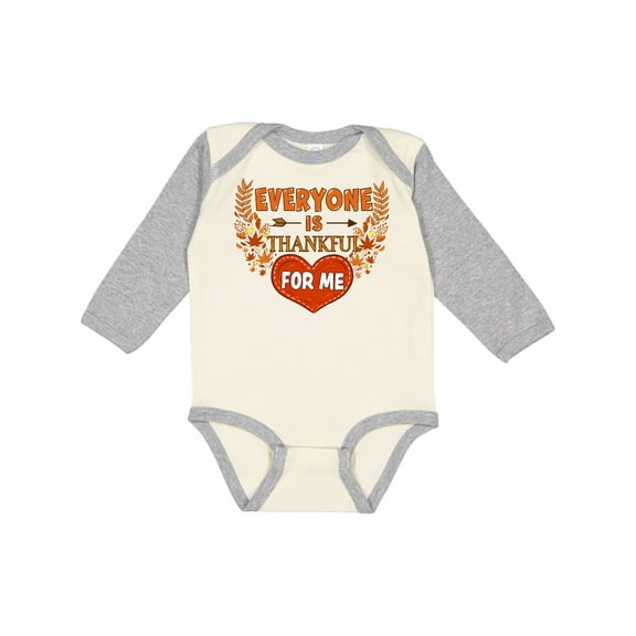 Inktastic Everyone is Thankful for Me with Heart and Leaves Boys or Girls Long Sleeve Baby Bodysuit