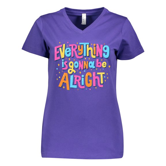 Inktastic Everything is Gonna Be Alright Inspirational Quote Women's V-Neck T-Shirt