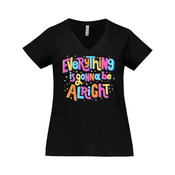 Inktastic Everything is Gonna be Alright Inspirational Quote Women's Plus Size V-Neck T-Shirt