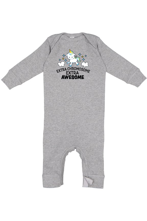 Extra Chromosome Extra Awesome with Unicorn Baby Romper Coveralls