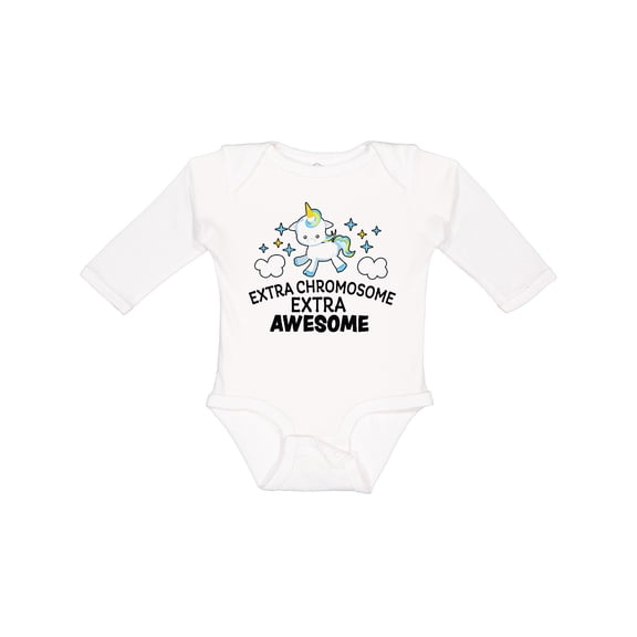 Inktastic Extra Chromosome Extra Awesome with Unicorn Boys or Girls Long Sleeve Baby Bodysuit