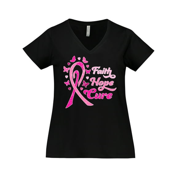 Inktastic Faith Hope Cure Breast Cancer Awareness Women's Plus Size V-Neck T-Shirt