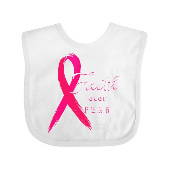 Inktastic Faith Over Fear Breast Cancer Awareness with Pink Ribbon Boys or Girls Baby Bib