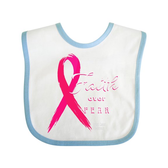 Inktastic Faith Over Fear Breast Cancer Awareness with Pink Ribbon Boys or Girls Baby Bib
