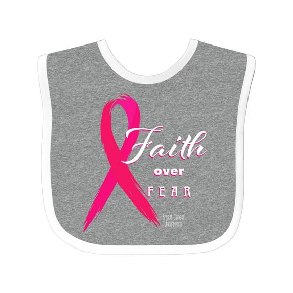 Inktastic Faith Over Fear Breast Cancer Awareness with Pink Ribbon Boys or Girls Baby Bib