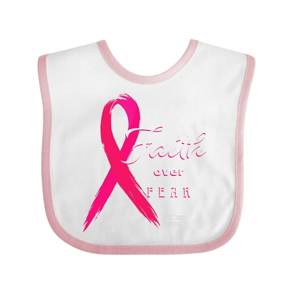 Inktastic Faith Over Fear Breast Cancer Awareness with Pink Ribbon Boys or Girls Baby Bib