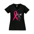 thumbnail image 1 of Inktastic Faith Over Fear Breast Cancer Awareness with Pink Ribbon Women's Plus Size V-Neck T-Shirt, 1 of 5