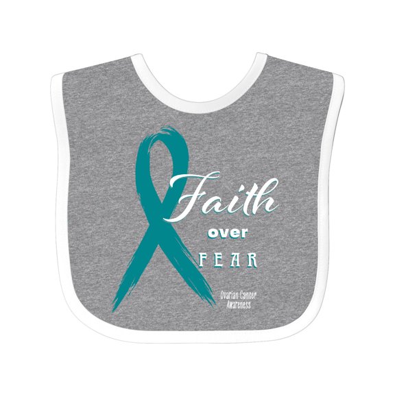 Inktastic Faith Over Fear Ovarian Cancer Awareness with Teal Ribbon Boys or Girls Baby Bib