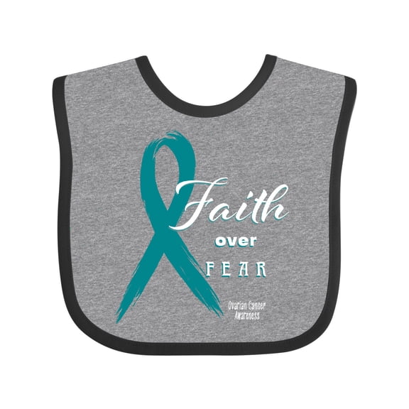 Inktastic Faith Over Fear Ovarian Cancer Awareness with Teal Ribbon Boys or Girls Baby Bib