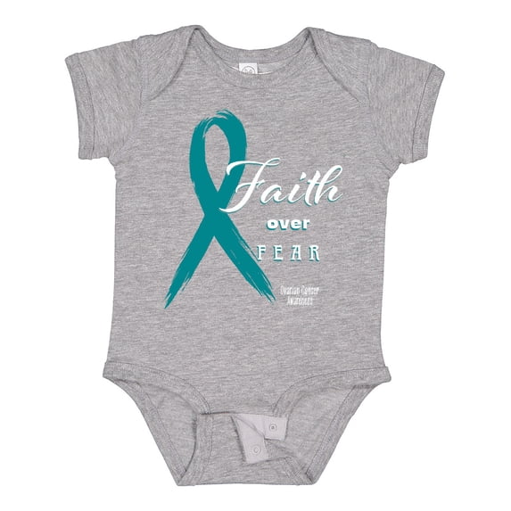 Inktastic Faith Over Fear Ovarian Cancer Awareness with Teal Ribbon Boys or Girls Baby Bodysuit