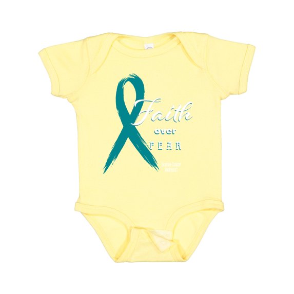 Inktastic Faith Over Fear Ovarian Cancer Awareness with Teal Ribbon Boys or Girls Baby Bodysuit