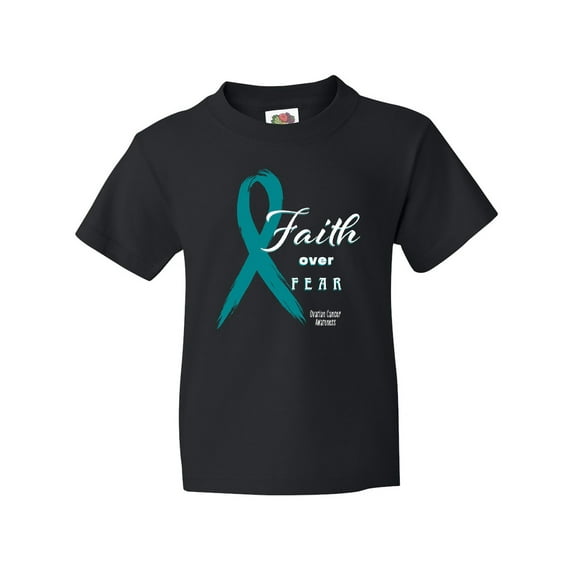 Inktastic Faith Over Fear Ovarian Cancer Awareness with Teal Ribbon Youth T-Shirt
