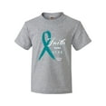 thumbnail image 1 of Inktastic Faith Over Fear Ovarian Cancer Awareness with Teal Ribbon Youth T-Shirt, 1 of 5