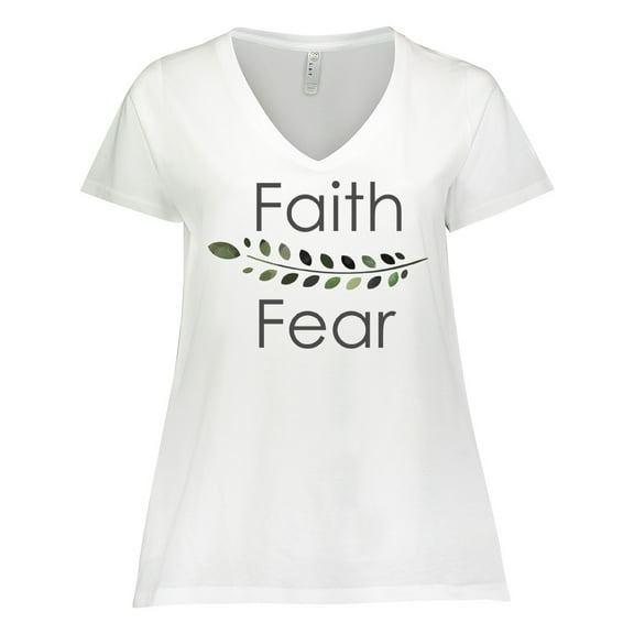 Inktastic Faith Over Fear with Laurels Women's Plus Size V-Neck T-Shirt