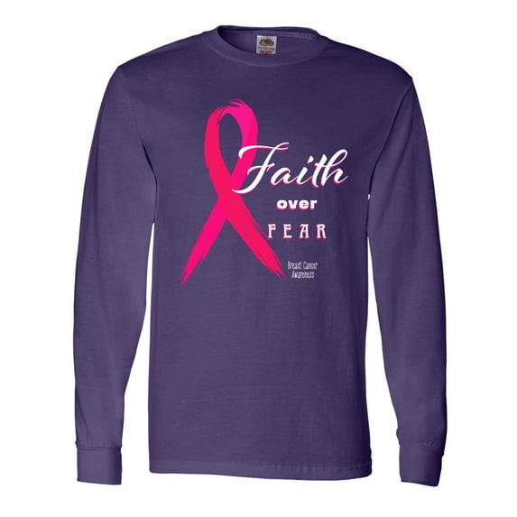 Inktastic Faith over Fear Breast Cancer Awareness with Pink Ribbon Long Sleeve T-Shirt