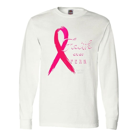 Inktastic Faith over Fear Breast Cancer Awareness with Pink Ribbon Long Sleeve T-Shirt