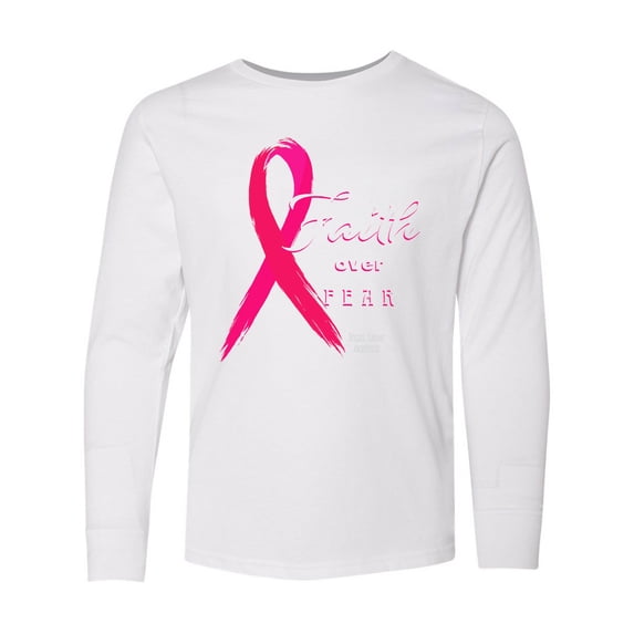 Inktastic Faith over Fear Breast Cancer Awareness with Pink Ribbon Long Sleeve Youth T-Shirt