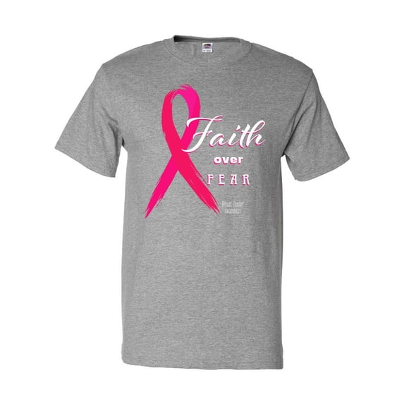Inktastic Faith over Fear Breast Cancer Awareness with Pink Ribbon T-Shirt
