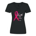 thumbnail image 1 of Inktastic Faith over Fear Breast Cancer Awareness with Pink Ribbon Women's V-Neck T-Shirt, 1 of 5