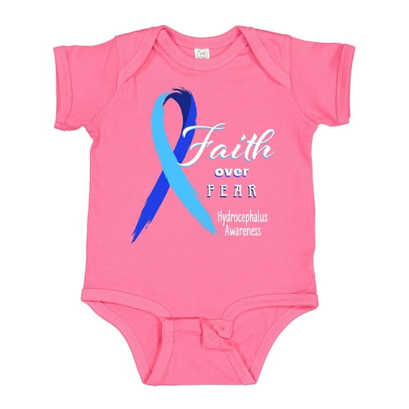 Inktastic Faith over Fear Hydrocephalus Awareness with Blue Ribbon Boys or Girls Baby Bodysuit