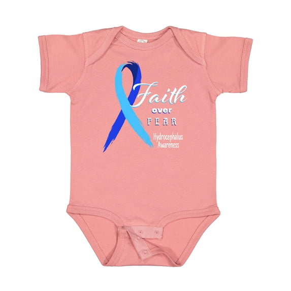 Inktastic Faith over Fear Hydrocephalus Awareness with Blue Ribbon Boys or Girls Baby Bodysuit