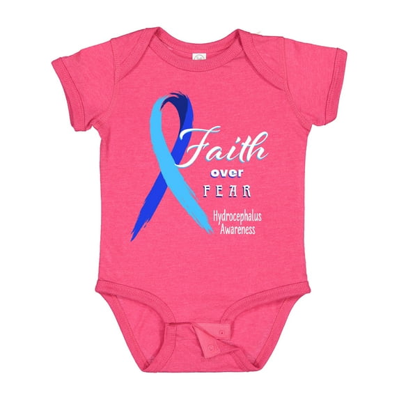 Inktastic Faith over Fear Hydrocephalus Awareness with Blue Ribbon Boys or Girls Baby Bodysuit