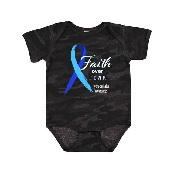 Inktastic Faith over Fear Hydrocephalus Awareness with Blue Ribbon Boys or Girls Baby Bodysuit