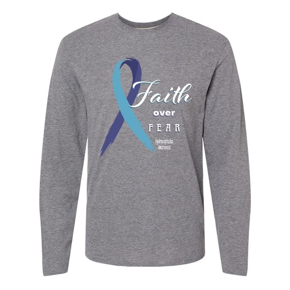 Inktastic Faith over Fear Hydrocephalus Awareness with Blue Ribbon Long Sleeve T-Shirt