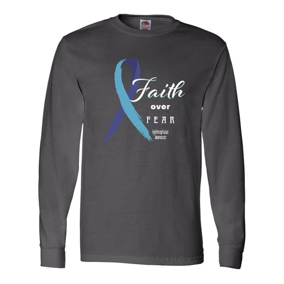 Inktastic Faith over Fear Hydrocephalus Awareness with Blue Ribbon Long Sleeve T-Shirt