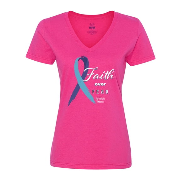 Inktastic Faith over Fear Hydrocephalus Awareness with Blue Ribbon Women's V-Neck T-Shirt