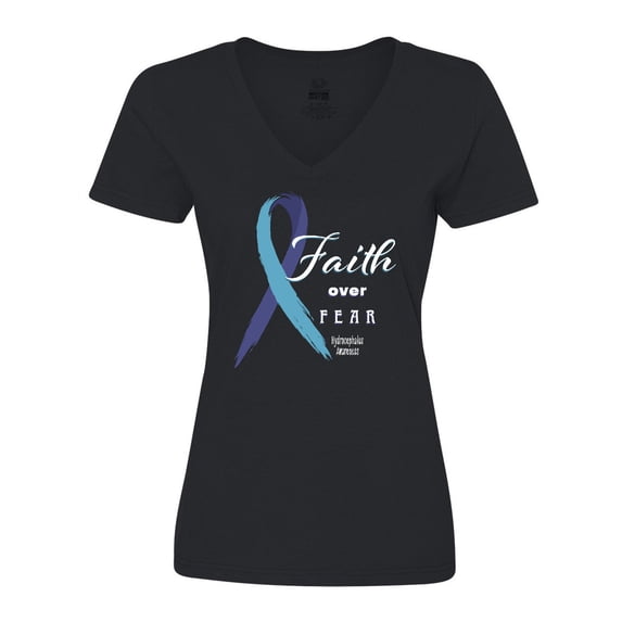 Inktastic Faith over Fear Hydrocephalus Awareness with Blue Ribbon Women's V-Neck T-Shirt