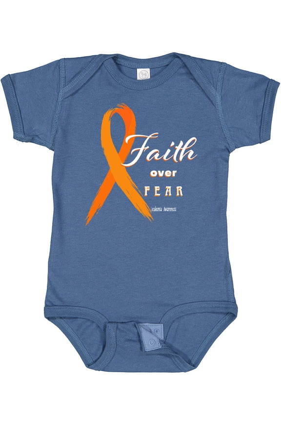 Faith over Fear Leukemia Awareness with Orange Ribbon Boys or Girls Baby Bodysuit