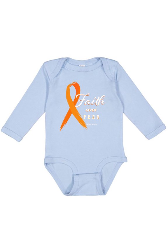 Faith over Fear Leukemia Awareness with Orange Ribbon Boys or Girls Long Sleeve Baby Bodysuit