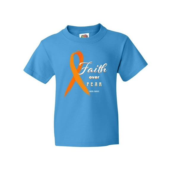 Inktastic Faith over Fear Leukemia Awareness with Orange Ribbon Youth T-Shirt