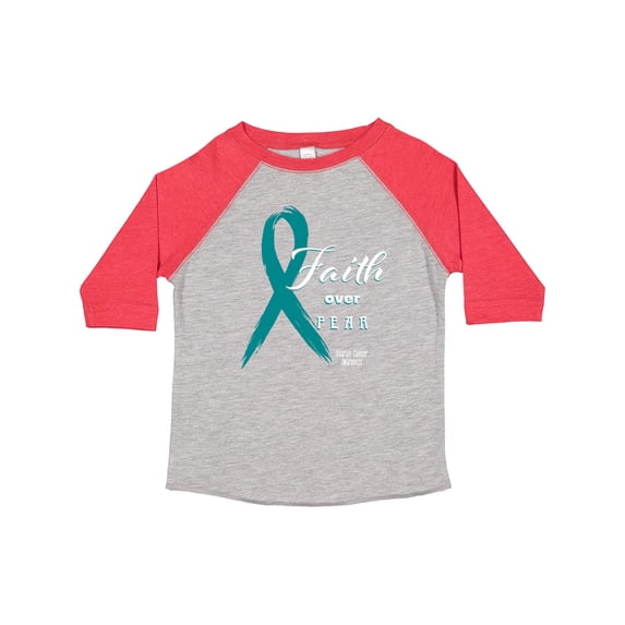 Inktastic Faith over Fear Ovarian Cancer Awareness with Teal Ribbon Boys or Girls Toddler T-Shirt