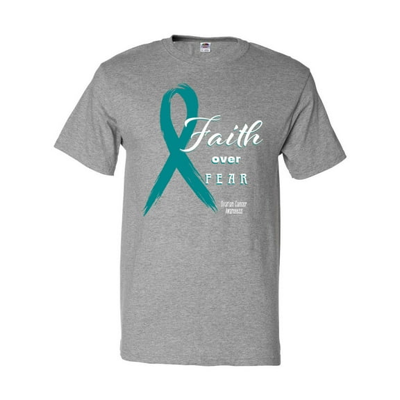 Inktastic Faith over Fear Ovarian Cancer Awareness with Teal Ribbon T-Shirt