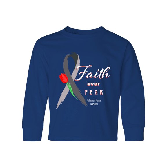 Inktastic Faith over Fear Parkinson's Awareness with Red Tulip Long Sleeve Youth T-Shirt