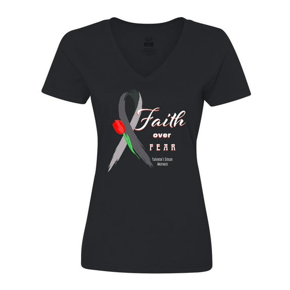 Inktastic Faith over Fear Parkinson's Awareness with Red Tulip Women's V-Neck T-Shirt